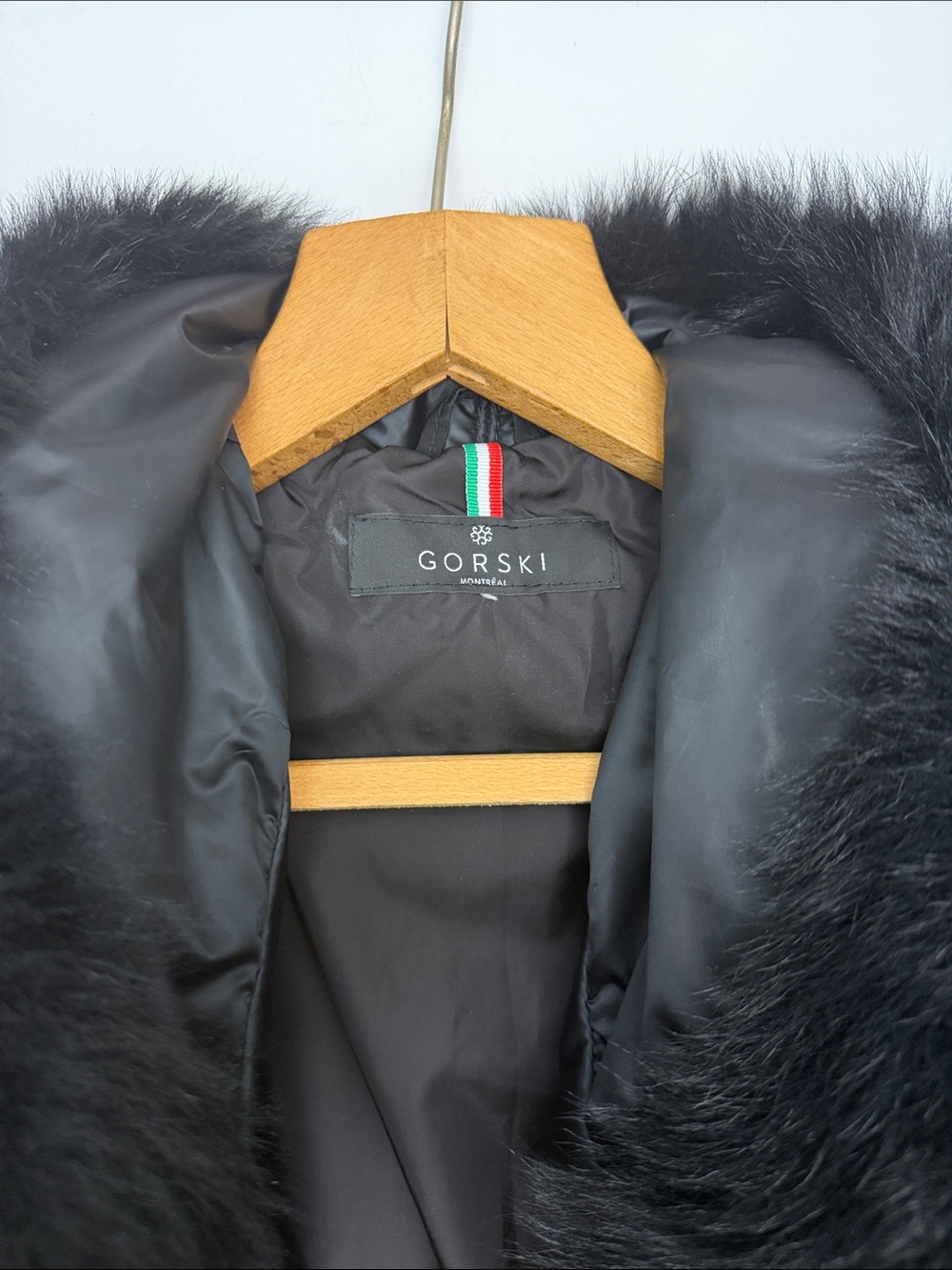 GORSKI Black Faux Fur Collar Coat - Size Small